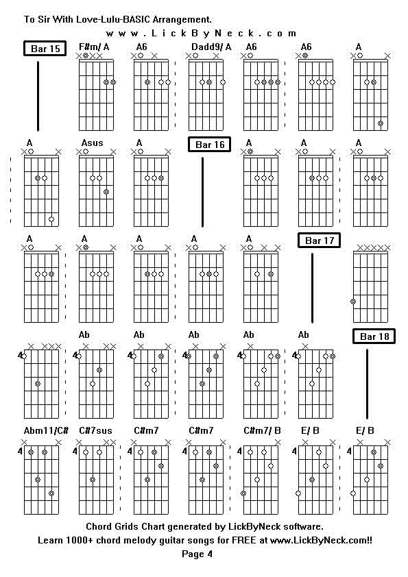 Chord Grids Chart of chord melody fingerstyle guitar song-To Sir With Love-Lulu-BASIC Arrangement,generated by LickByNeck software.